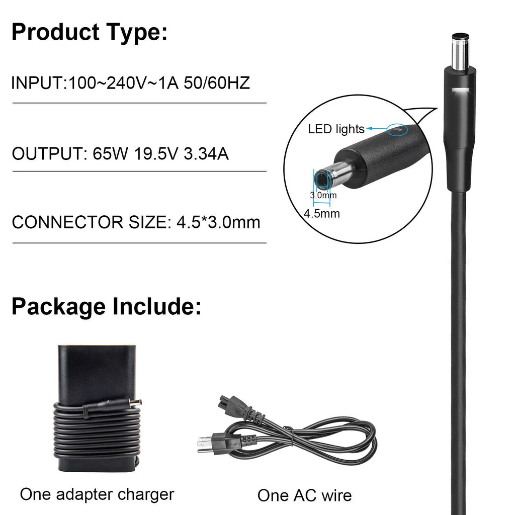 65W AC Adapter Charger for XPS 13 Series 5559 5558 5755 5758 Power Supply