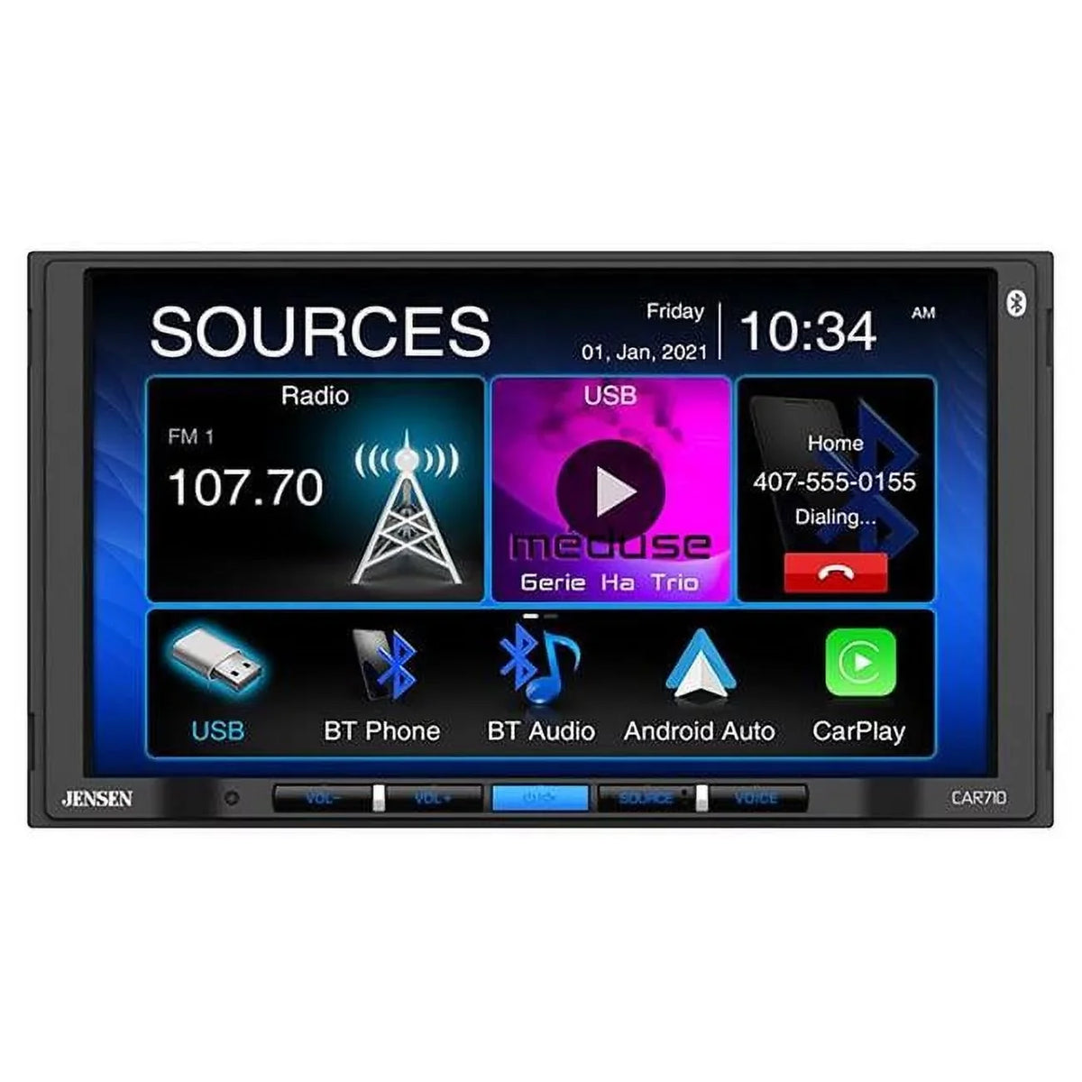 Jensen CAR710 7 in. 2 Din LCD Mechless Carplay & Android Auto Display Car Stereo Receiver