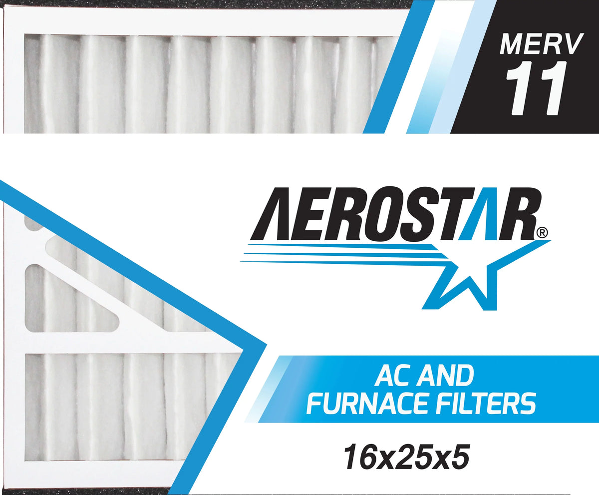 Aerostar 16x25x5 MERV 11, Carrier Replacement Pleated Air Filter, 16x25x5, Box of 2