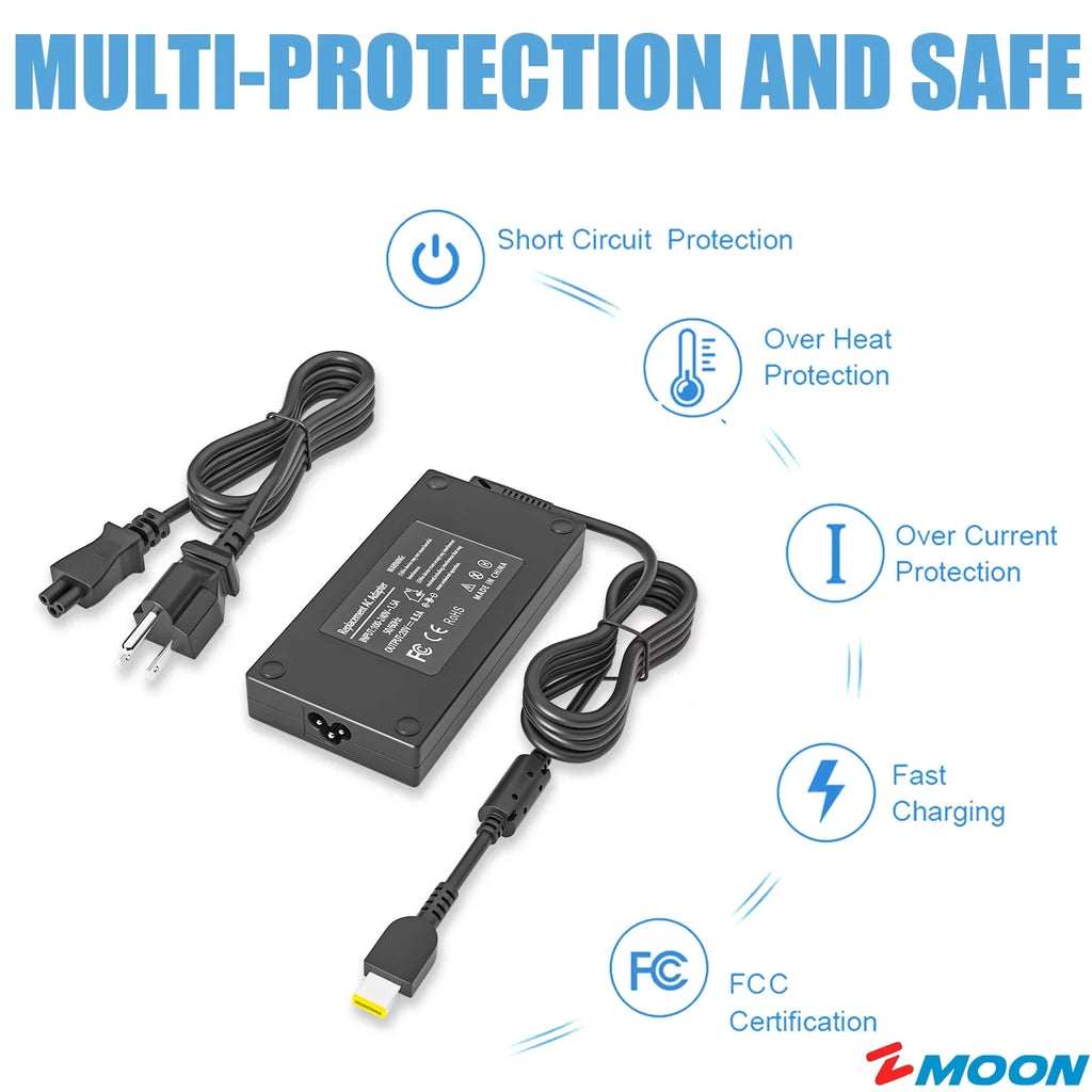 170W AC Adapter for Thinkpad P50 P51 P52 P70 P71 Legion Y700 Y7000 Ideapad Gaming 3-15IHU6 82K1 Power Cord[Rectangle USB Yellow Tip]