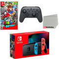 Nintendo Switch Console Neon Red & Blue with Extra Wireless Controller, Super Mario Odyssey and Display Cleaning Cloth