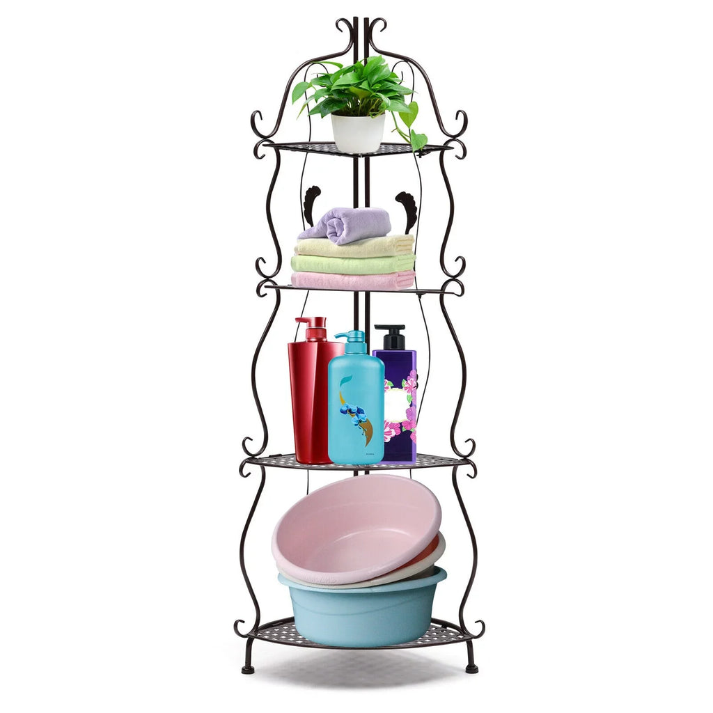 4-Tier Balcony Plant Pot Rack Corner Storage Shelf Folding Flower Stand
