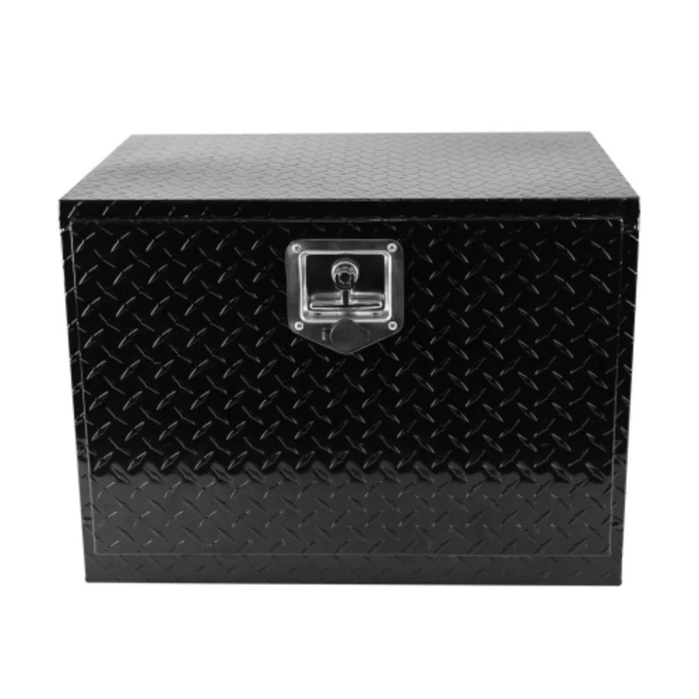 24 Inch Aluminum Stripes Plated Tool Box Pick Up Truck Bed RV Trailer Toolbox Fluid Square Storage Organizer with Lock and Keys - Black Black + Aluminum + Square box + 24"(24.2"×17.1"×17.9")