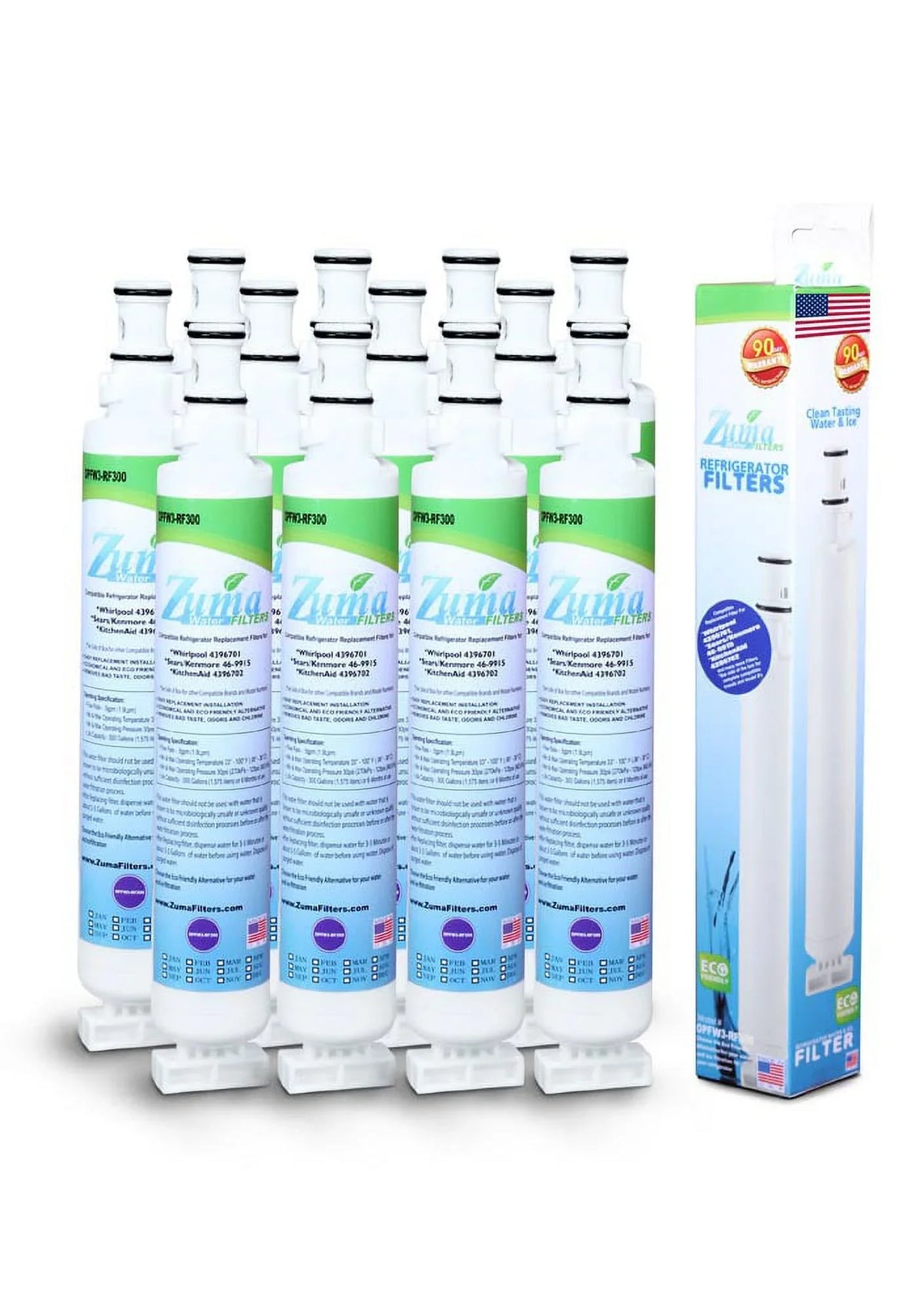 ZUMA Brand , Fluid and Ice Filter , Model # OPFW3-RF300 , Compatible with Whirlpool® 6701 - 12 Pack - Made in U.S.A.