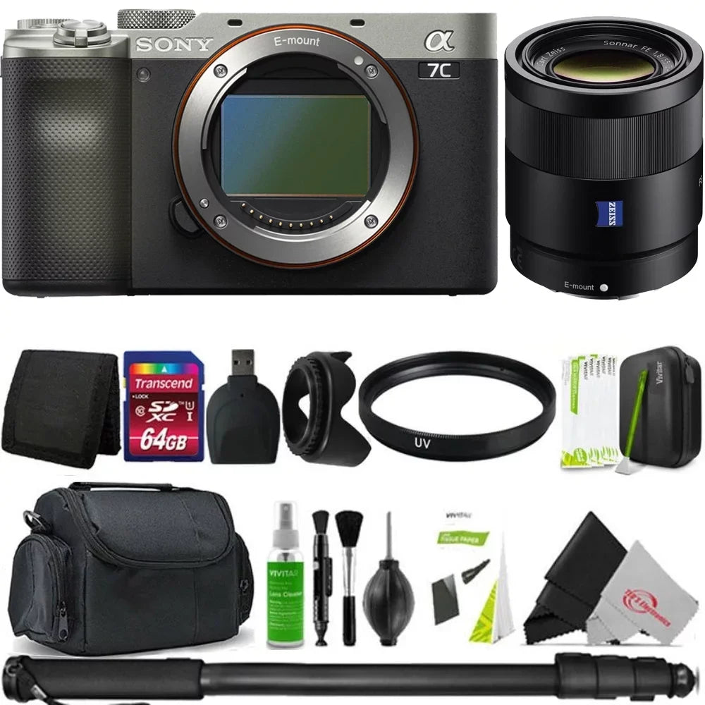 Alpha a7C Mirrorless Digital Camera (Silver) + Fe 55MM F/1.8 Za Lens Accessory Kit