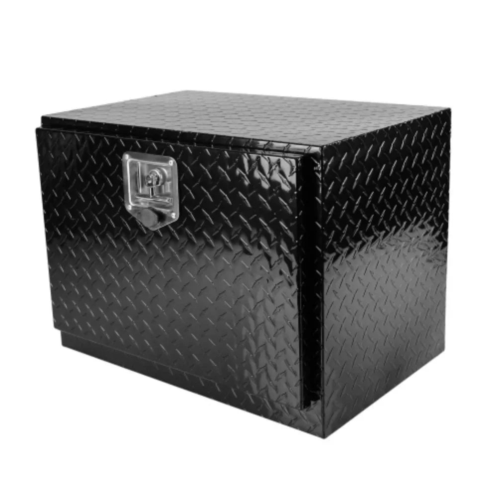 24 Inch Aluminum Stripes Plated Tool Box Pick Up Truck Bed RV Trailer Toolbox Fluid Square Storage Organizer with Lock and Keys - Black Black + Aluminum + Square box + 24"(24.2"×17.1"×17.9")