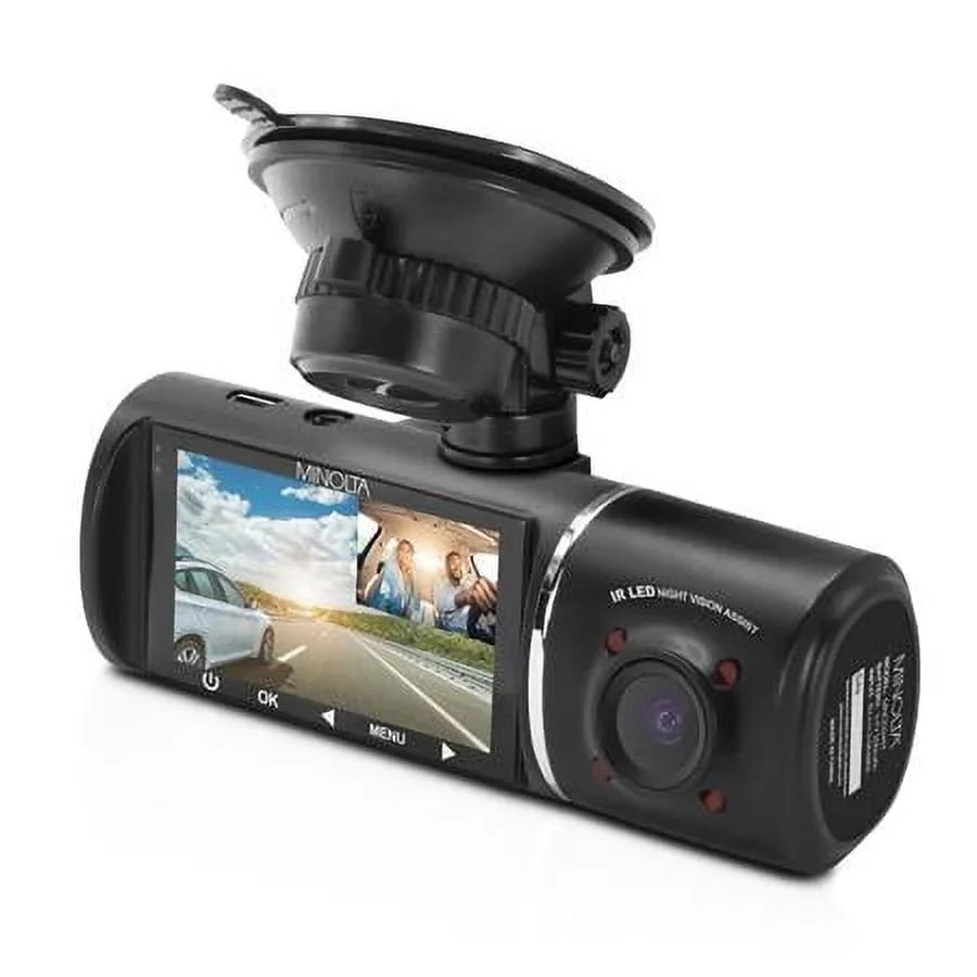 MNCD245T Full HD Front and Rear View 2.45" LCD Monitor Dash Camera with 3-Channel Recording, Black