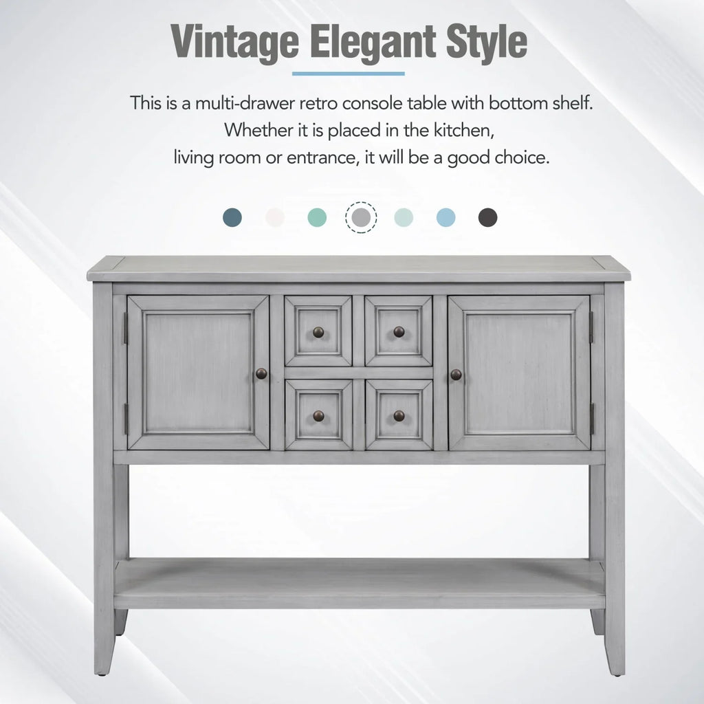 Vintage Ample Storage Cambridge Series Espresso Console Table with Four Small Drawers and Bottom Shelf for Living Rooms Entrances and Kitchens - TREXM (OLD SKU WF190263AAP)