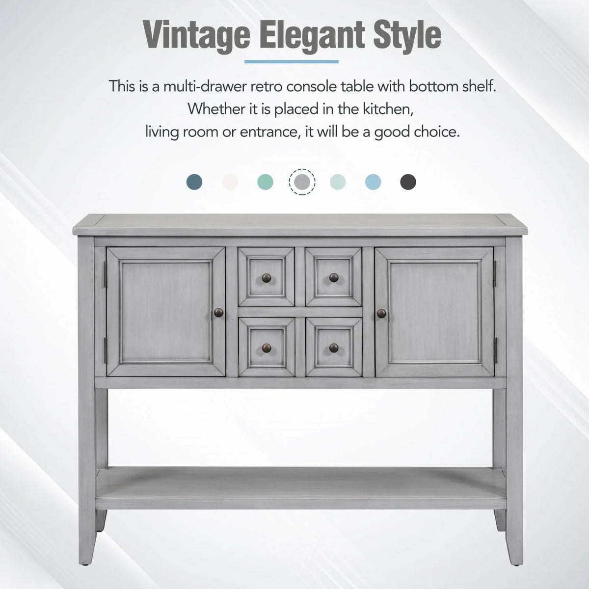 Vintage Ample Storage Cambridge Series Espresso Console Table with Four Small Drawers and Bottom Shelf for Living Rooms Entrances and Kitchens - TREXM (OLD SKU WF190263AAP)