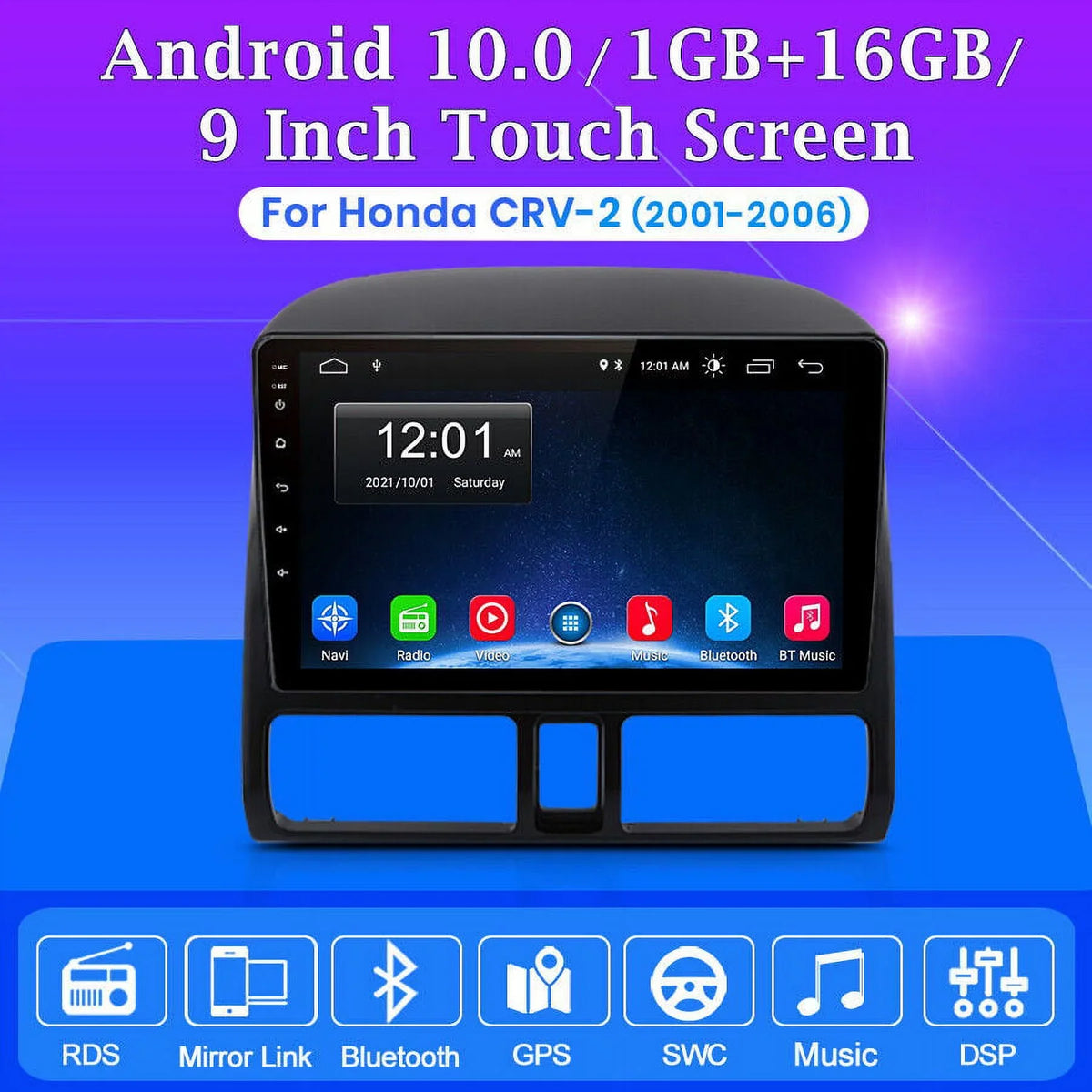 AWESAFE Carplay Car Stereo Radio for Honda CRV 2001 2002 2003 2004 2005 2006,1+32GB 9 Inch Touch Display with Android Auto GPS Navigator Bluetooth WiFi FM Radio Mirror Link