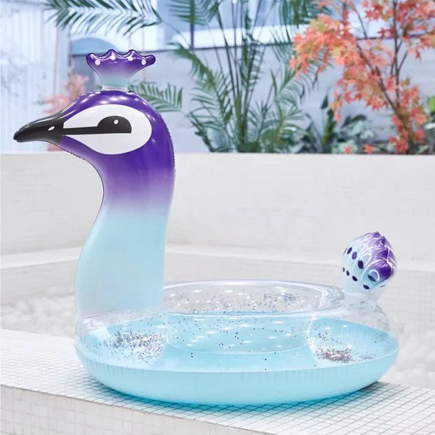 Malai Swim Party Toys Inflatable Glitter Pool Float Peacock Designed with Fast Valves Lounge Raft Decorative Liquid Game Fun Beach Floaties for Kids | 48 Inch