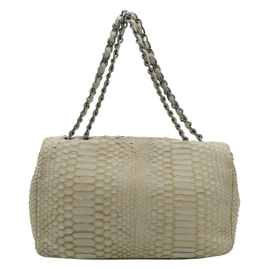 Pre-Owned CHANEL Flap Python Leather Crossbody Bag Ivory
