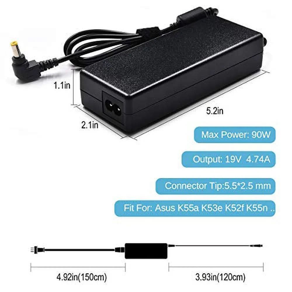 Jeestam 90W Ac Mobile pc Adapter Charger For K52F K53E K55A K55N U56E X550 X550Ca X550L X550La X551C X551Ca X551M X551Ma X551Mav X751Ma Adp-65Jh Bb Exa0703Yh Adp-65Gd B Power Supply Cord C