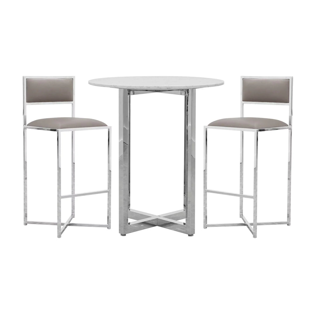 Modus Amalfi 32" Round Bar Table w Marble Top in Taupe