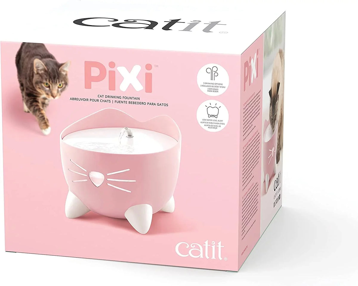 Catit PIXI Drinking Fountain Cat Fluid Fountain with Triple Filter and Ergonomic Drinking Options, Pink