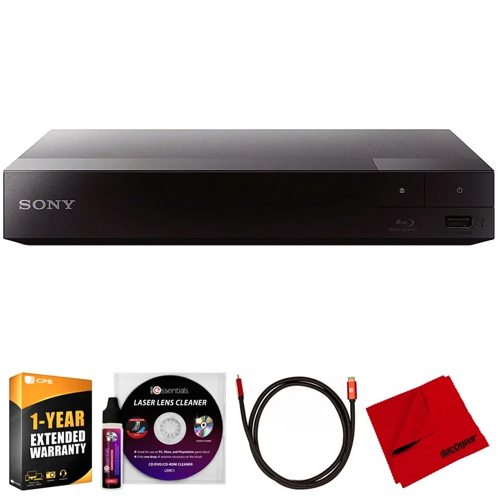 BDPBX370 Streaming Blu-Ray Disc Player with WiFi Bundle with Deco Gear 6FT 4K HDMI Cable, Microfiber Cleaning Cloth, Deco Essentials Laser Lens Cleaner & 1 Year CPS Enhanced Protection Pack