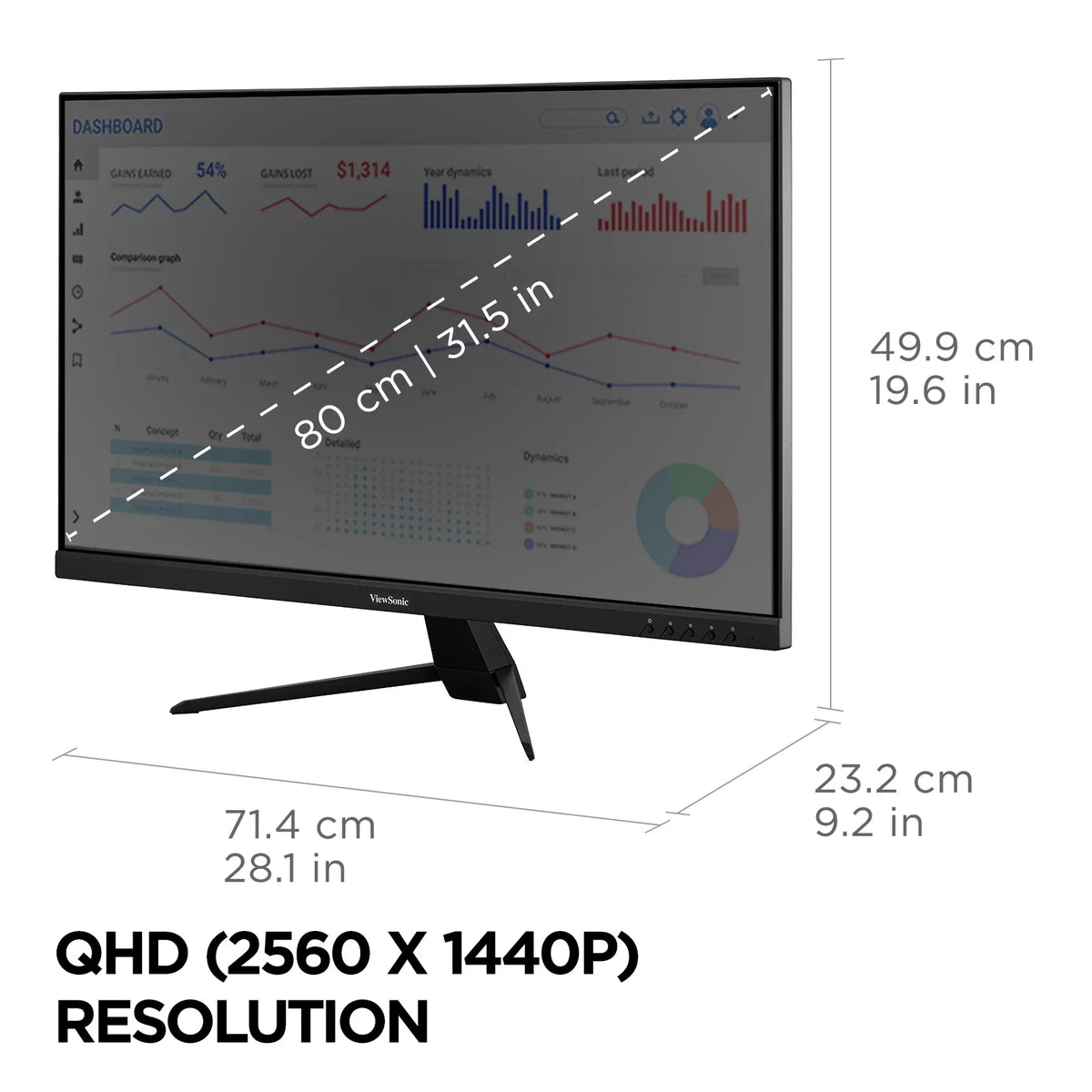 ViewSonic VX3267U-2K 32 Inch 1440p IPS Monitor with 65W USB C, HDR10 Content Support, Ultra-Thin Bezels, Eye Care, HDMI, and DP Input