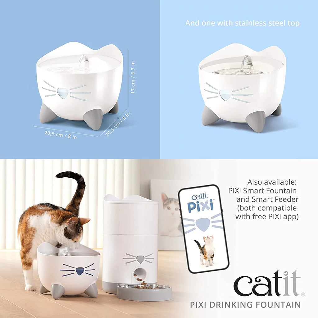 Catit PIXI Drinking Fountain Cat Fluid Fountain with Triple Filter and Ergonomic Drinking Options, Pink