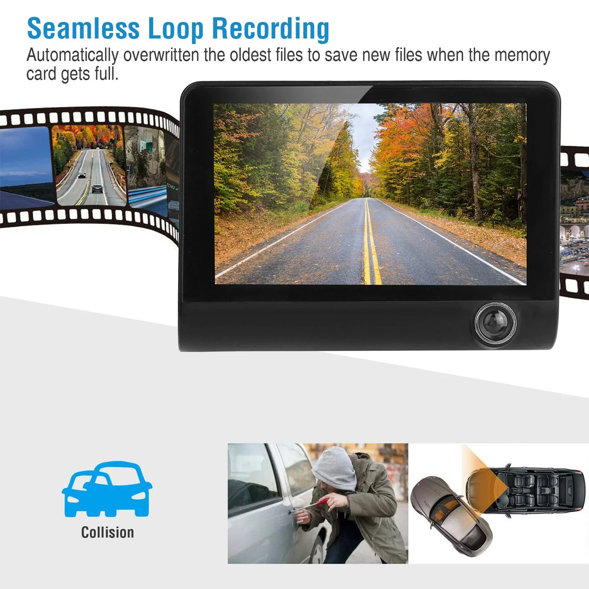 iMouTEK 1080P Touch Monitor Car Dash 4in Cam Dash Camera Front and Rear Camera with G-Sensor Loop Recording Motion Detection
