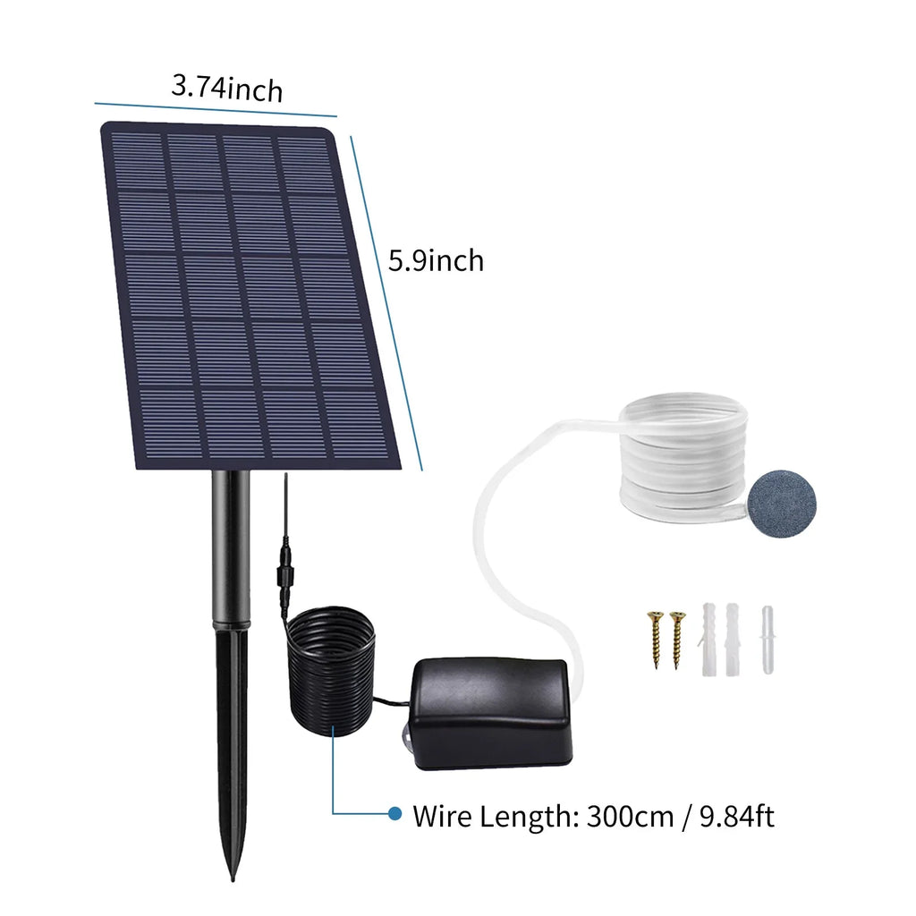 Lixada Solar Pump Fish Tank Aerator 2W Plug-in with Bubble Stones Channel for Aquarium Pond Pool Garden