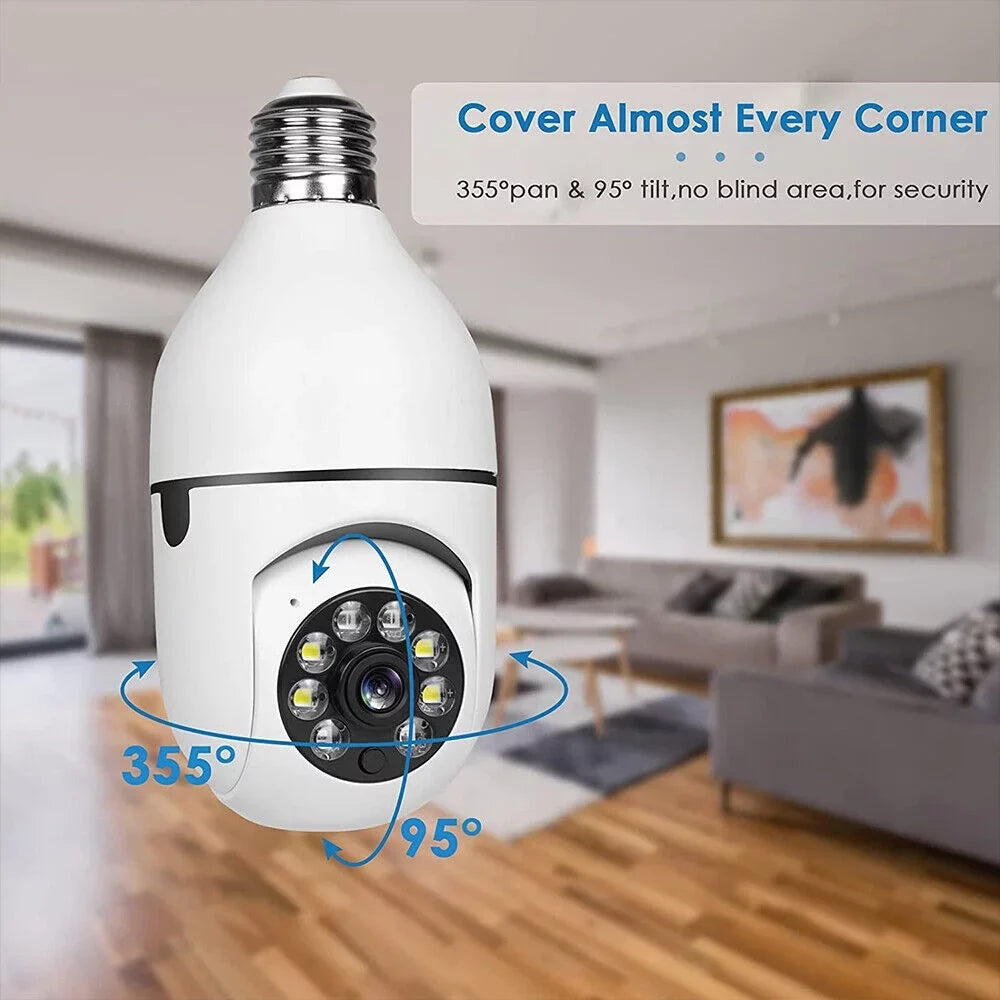 JahyShow 5GHz E27 Light Bulb Camera, 1080P Home Surveillance Cameras Wireless CCTV with 360 Degree Panoramic View Lens, Night Vision, Remote Viewing, Motion Detection, Two Way Audio (2 Pack)