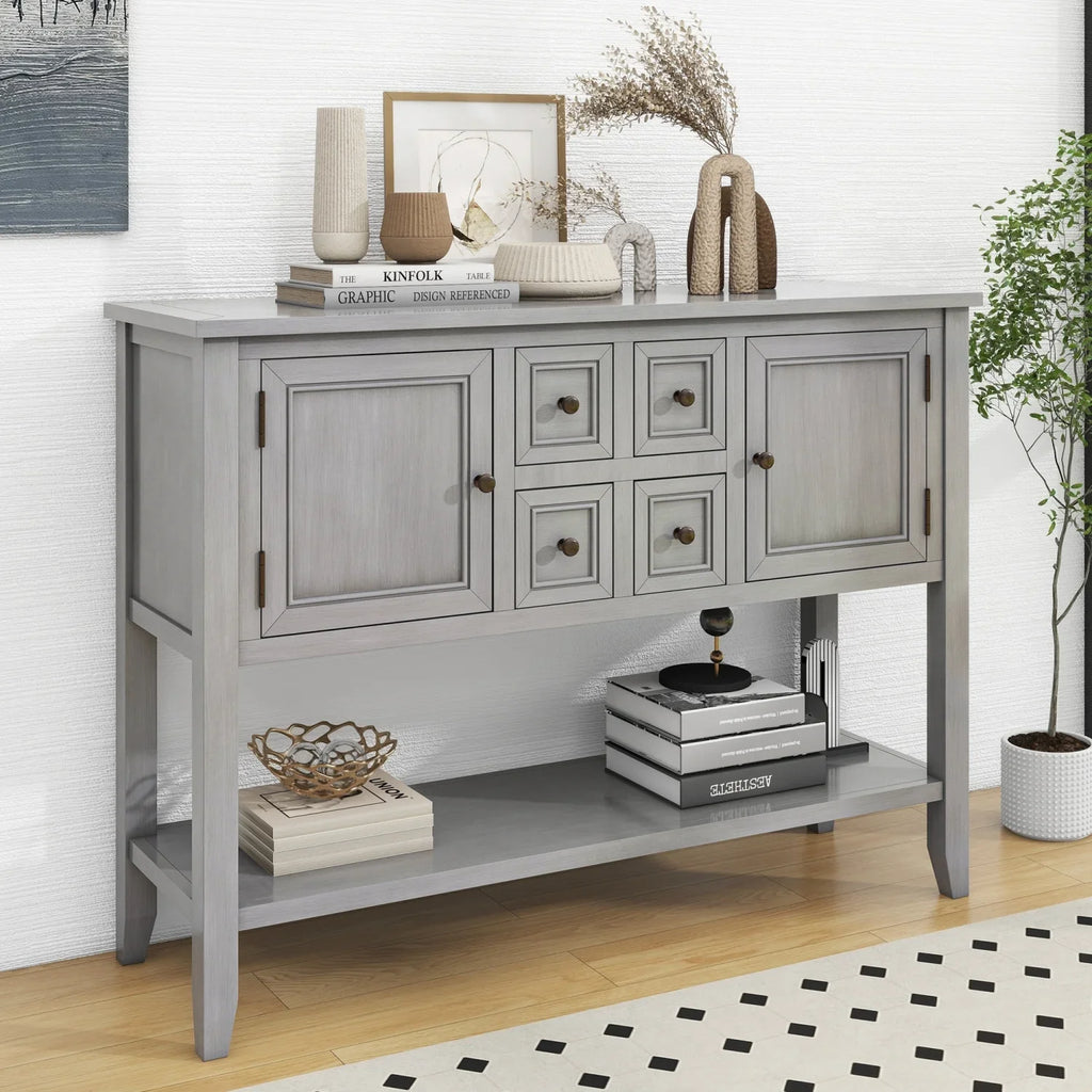 Vintage Ample Storage Cambridge Series Espresso Console Table with Four Small Drawers and Bottom Shelf for Living Rooms Entrances and Kitchens - TREXM (OLD SKU WF190263AAP)