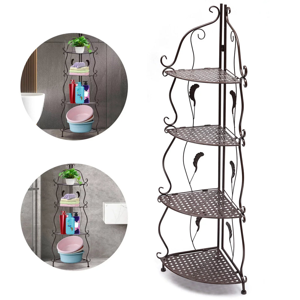 4-Tier Balcony Plant Pot Rack Corner Storage Shelf Folding Flower Stand