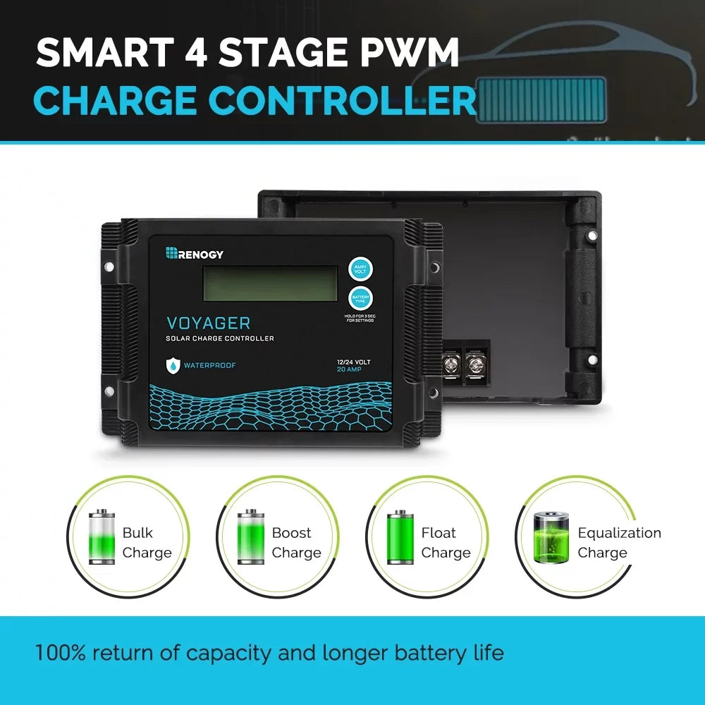 Renogy New Edition Voyager 20A PWM Fluid Solar Charge Controller