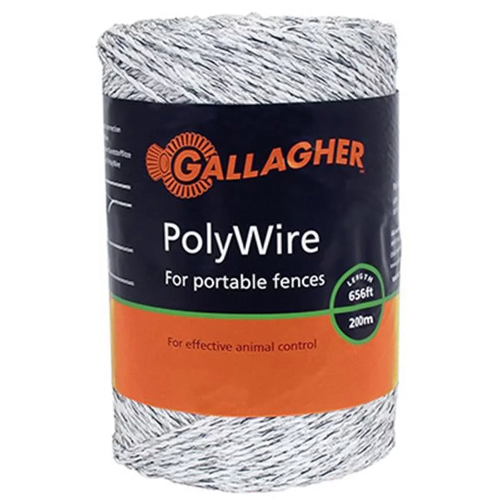 Gallagher G62004 Electric Fence Polywire, Ultra White, 1/16-In. x 656-Ft. - Quantity 1