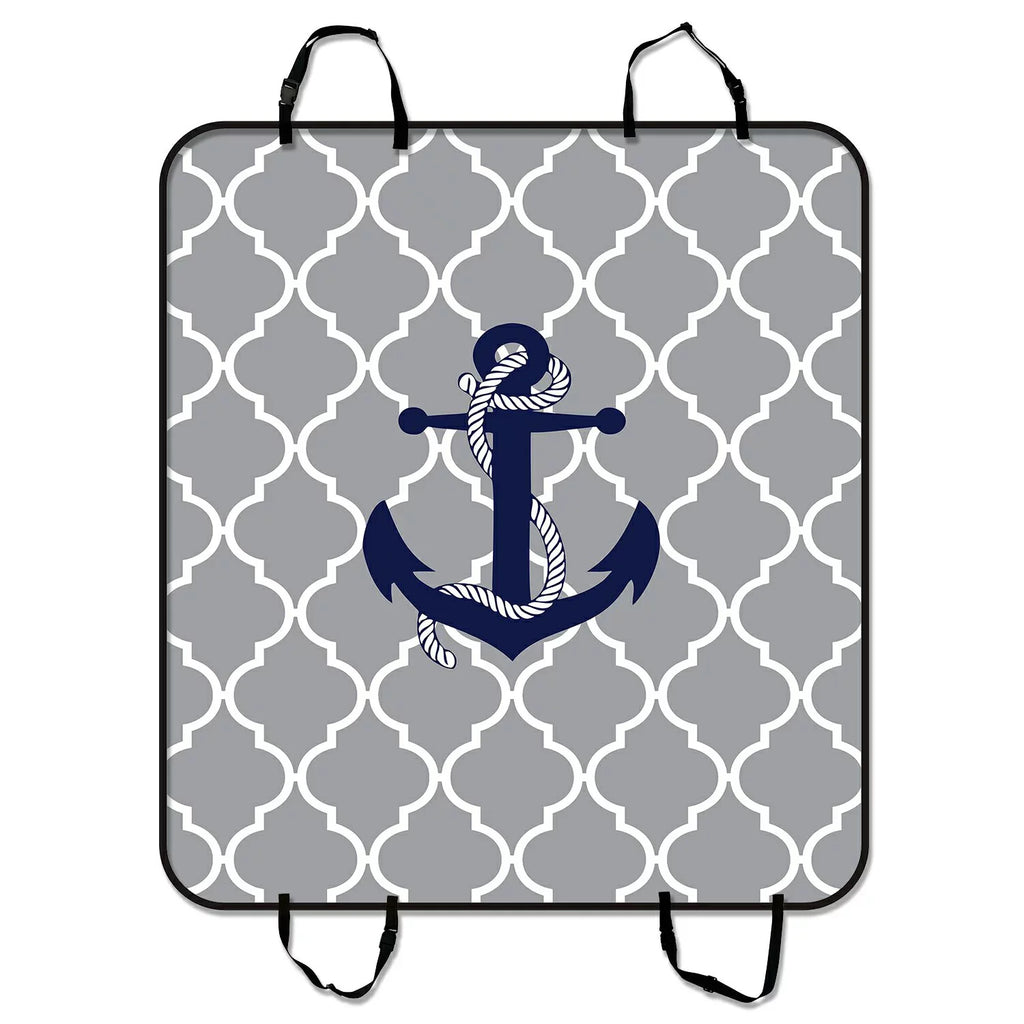 GCKG Grey Quatrefoil With Blue Anchor Pet Car Seat Cover Dog Car Seat Mat Hammock Cargo Mat Trunk Mat For Cars Trucks and SUV 54x60 inches