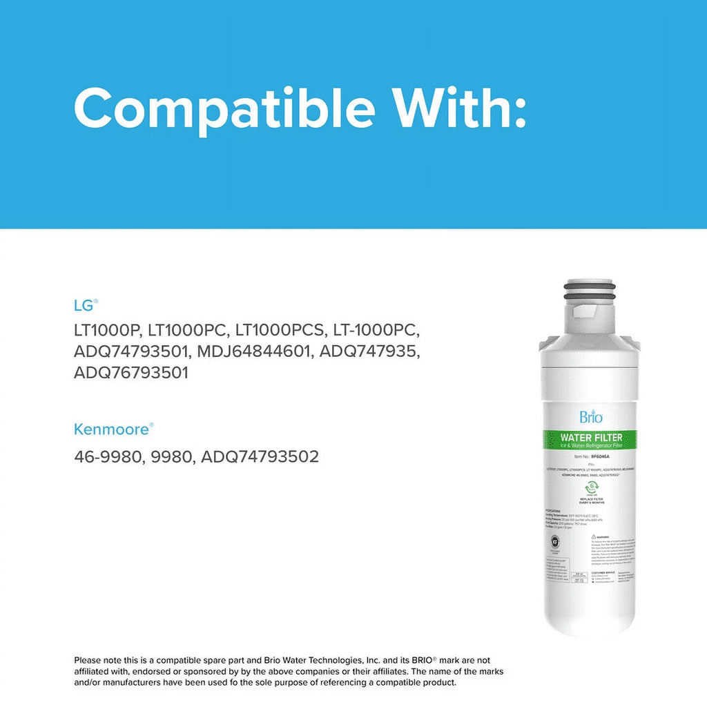 Brio Refrigerator Liquid Filter Replacement 3 Pack Compatible With LGLT1000P, LT1000PC, LT1000PCS, LT-1000PC