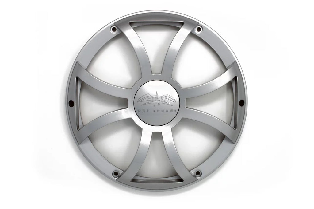 Wet Sounds Revo 12" Subwoofer, Grill, & RGB LED Ring - White Subwoofer & Silver XS Grill - 2 Ohm