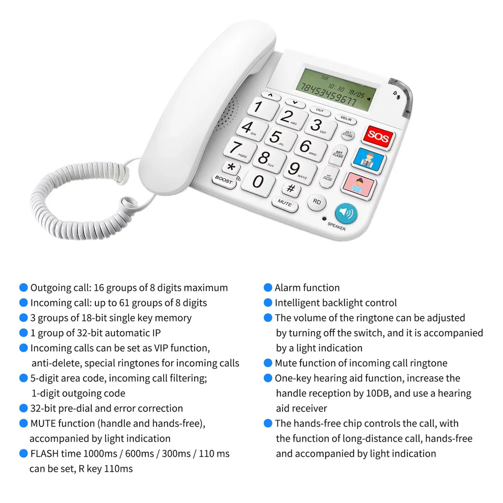 Black Corded Phone with Big Button Desk Landline Phone Telephone Support Hands-Free/Redial/Flash/Speed Dial/Ring Control for Elderly Seniors Home Office Business Hotel