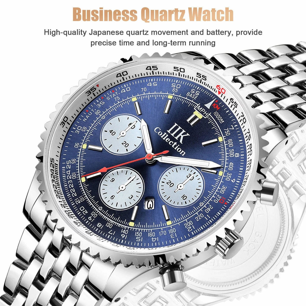 Fluid Men Watch Relojes De Hombre Luminous Quartz Stainless Steel Bracelet