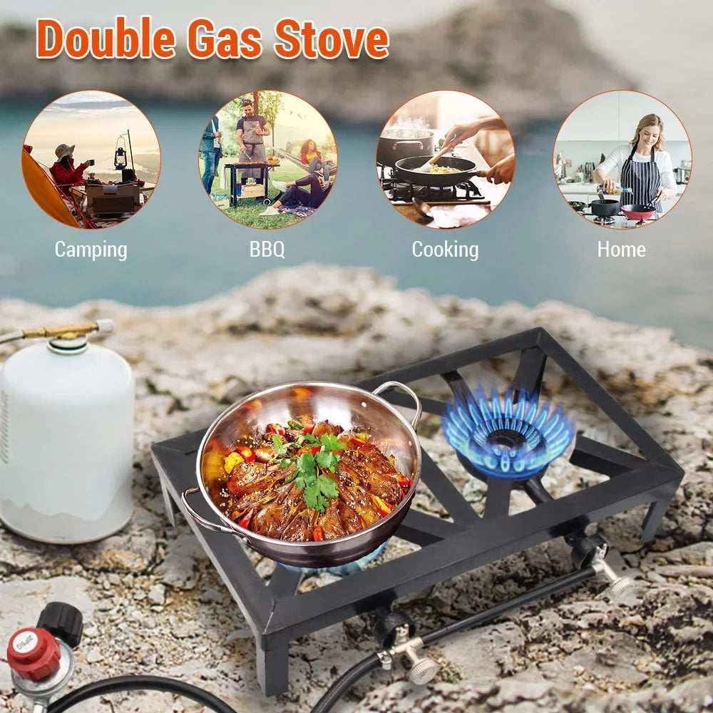 Nebublu Propane Gas Double Cast Iron Stove for Patio Camping BBQ Cooking ( Standard)