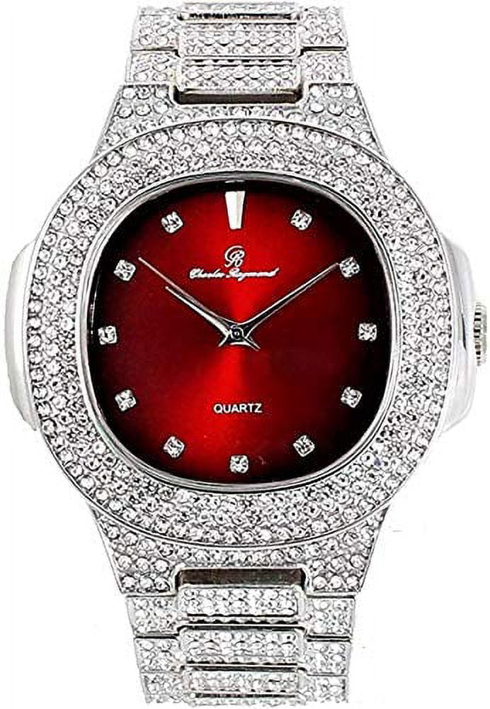 Bling'ed Out King and Queen Hip Hop Watch Set Perfect for Power Couples to Flaunt On and Off The Dance Floor - ST10325/ST10364 His&Hers (SLV Blood Red)