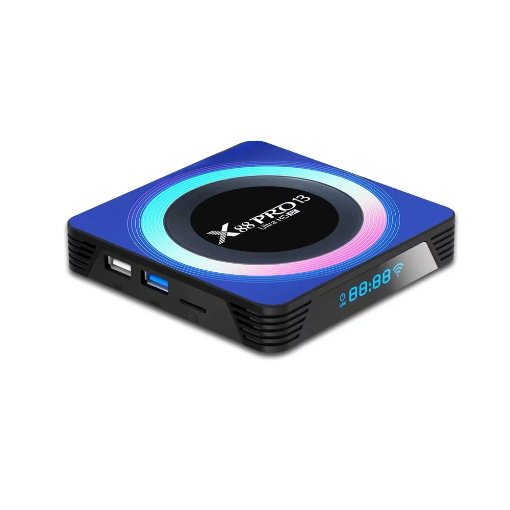 Android 13.0 TV Box 4GB RAM 32GB ROM Quad-Core WiFi6 Dual Band 2.4G/5.8G Ethernet 1000M BT5.0 8K HDR10+ Ultra HD USB3.0