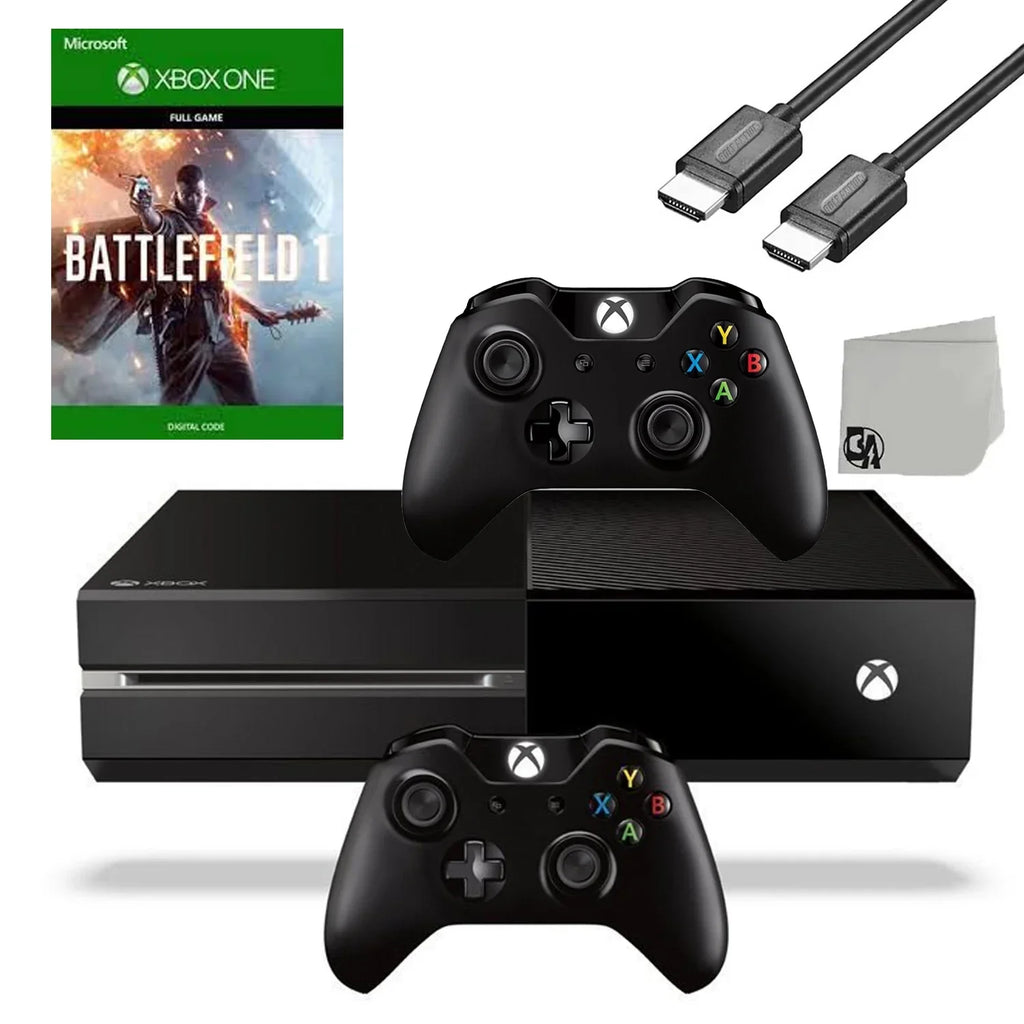 Xbox One Original 500GB Gaming Console Black HDMI Cable 2 Controller Included With Battlefield 1 Game BOLT AXTION Bundle Refurbished