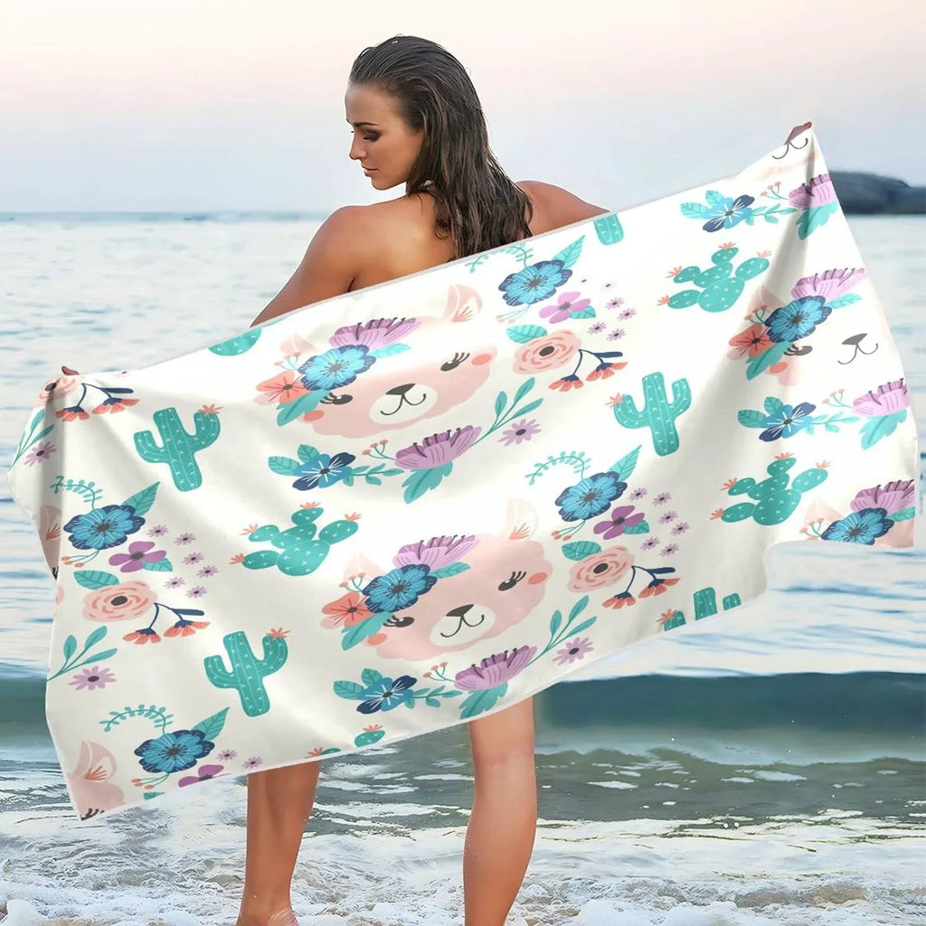 Bestwell Llama Cactus Beach Towel Oversized Towel Blanket, Thin Lightweight Microfiber Sand Free Quick Dry Towel, 30”X60” Multipurpose Pool Bath Yoga Swim Shower Towel